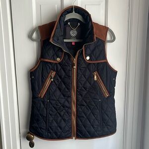 Vince Camuto Navy Brown Quilted Riding Vest Medium